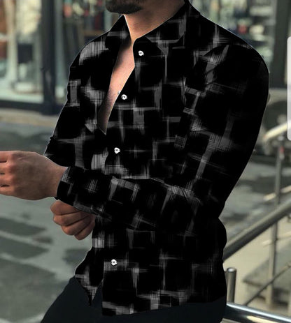 Chemise à manches longues à revers avec impression numérique 3D
