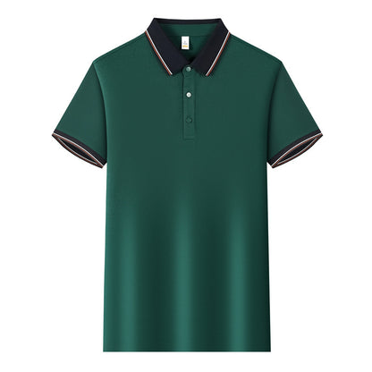 Color Stitching Turnover Neck Short-sleeved Shirt Workwear
