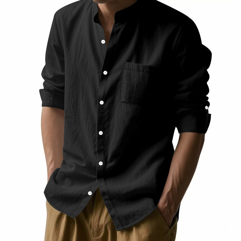 Long Sleeve Stand Collar Shirt With Pockets Casual Men's Clothing - ARCHSHOPE