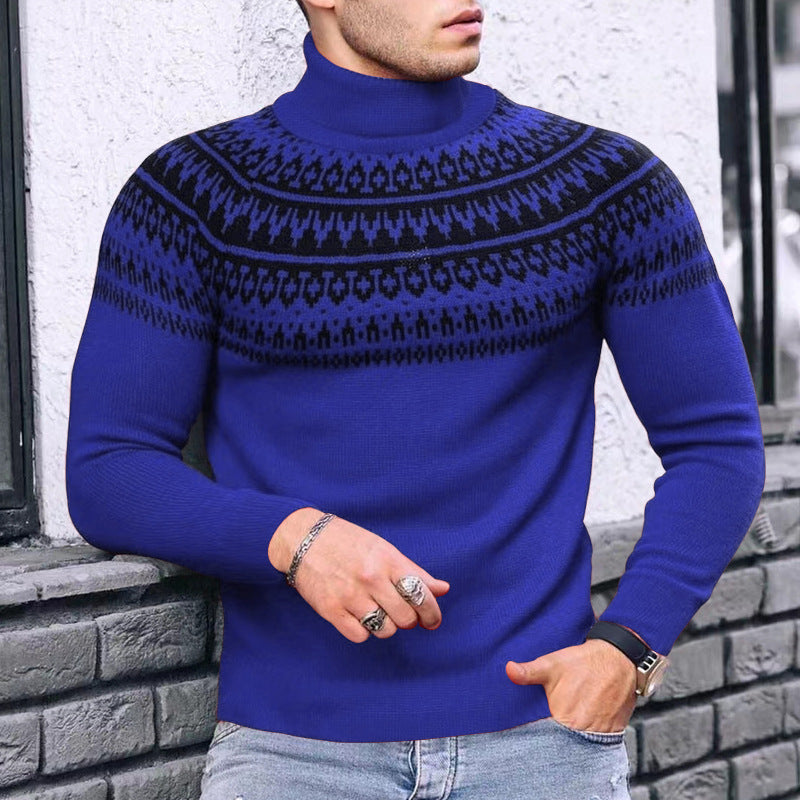 Vintage Patchwork Rollkragen Teenager männer Langarm