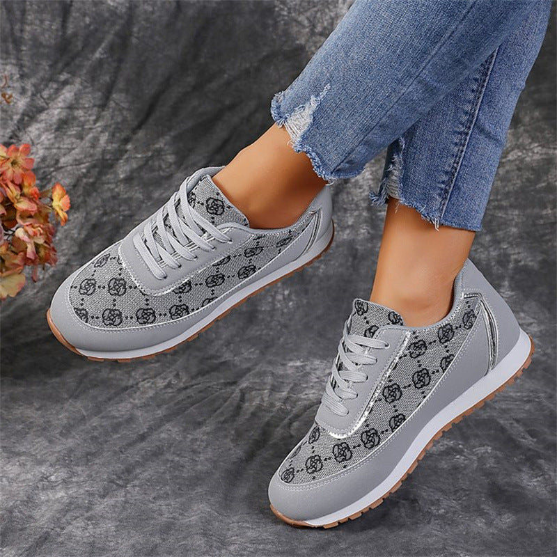 Flower Print Lace-up Sneakers Casual Fashion Lightweight Breathable Walking Running Sports Shoes Women Flats - ARCHSHOPE