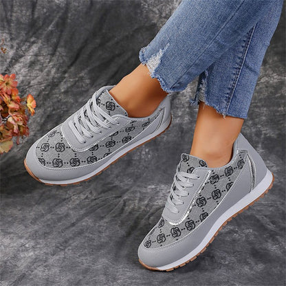 Flower Print Lace-up Sneakers Casual Fashion Lightweight Breathable Walking Running Sports Shoes Women Flats - ARCHSHOPE