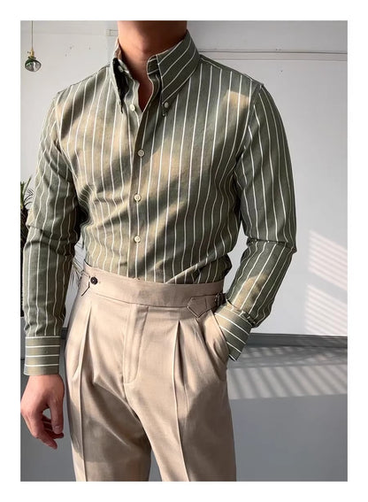 Frühling Freizeit Business Langarm Gestreiftes Hemd Herren