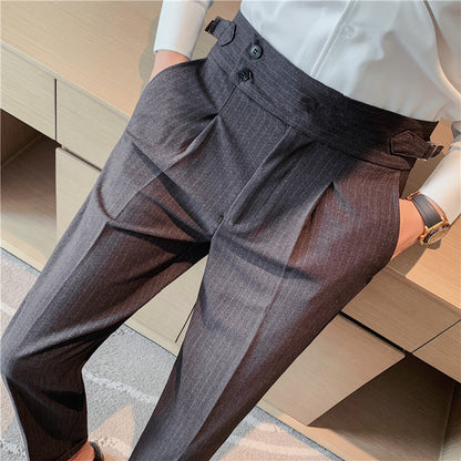Pantalon taille haute rayé décontracté pour homme