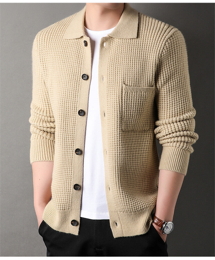 Twist Jacquard Revers Pullover Cardigan Herren Oberbekleidung Herbst und Winter Trends Mode Slim Knit Top Coat