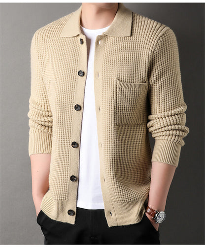 Twist Jacquard Revers Pullover Cardigan Herren Oberbekleidung Herbst und Winter Trends Mode Slim Knit Top Coat