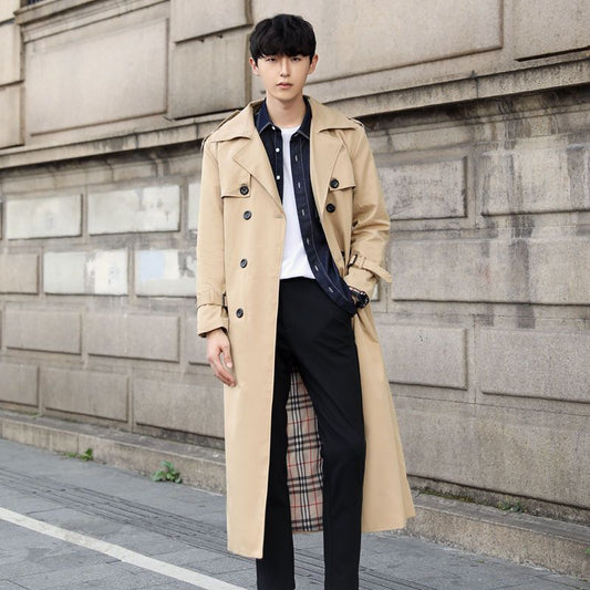 Trench-coat britannique long et ajusté pour homme