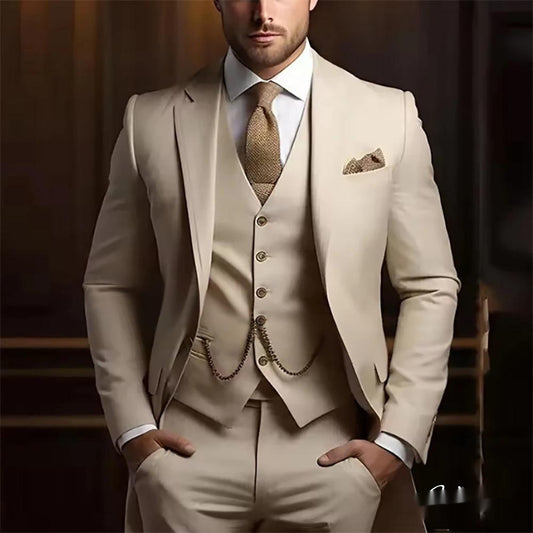 Costume trois pièces slim pour homme, style gentleman, de haute qualité