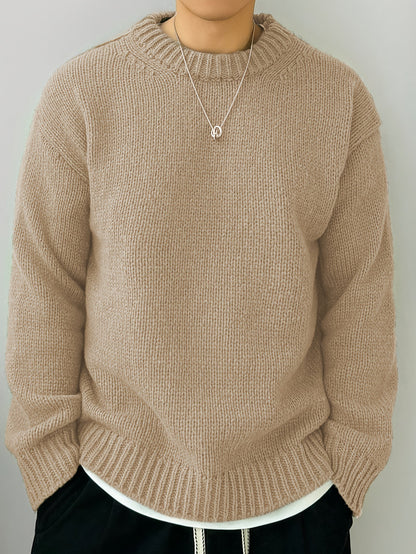 Einfarbiger, locker gestrickter Pullover, Freizeit, japanischer Retro-Stil, langärmeliger Rundhalspullover für Herren