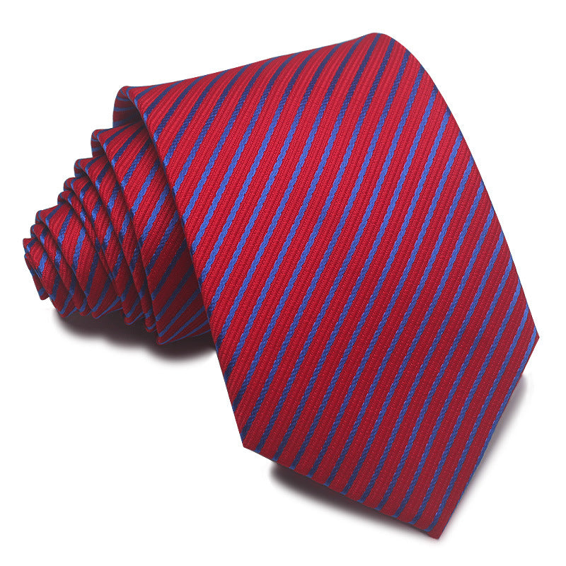 8CM Polyester Jacquard Striped Tie Men's Business Formal Red Black Blue - ARCHSHOPE