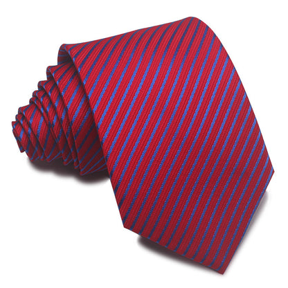 8CM Polyester Jacquard Striped Tie Men's Business Formal Red Black Blue - ARCHSHOPE