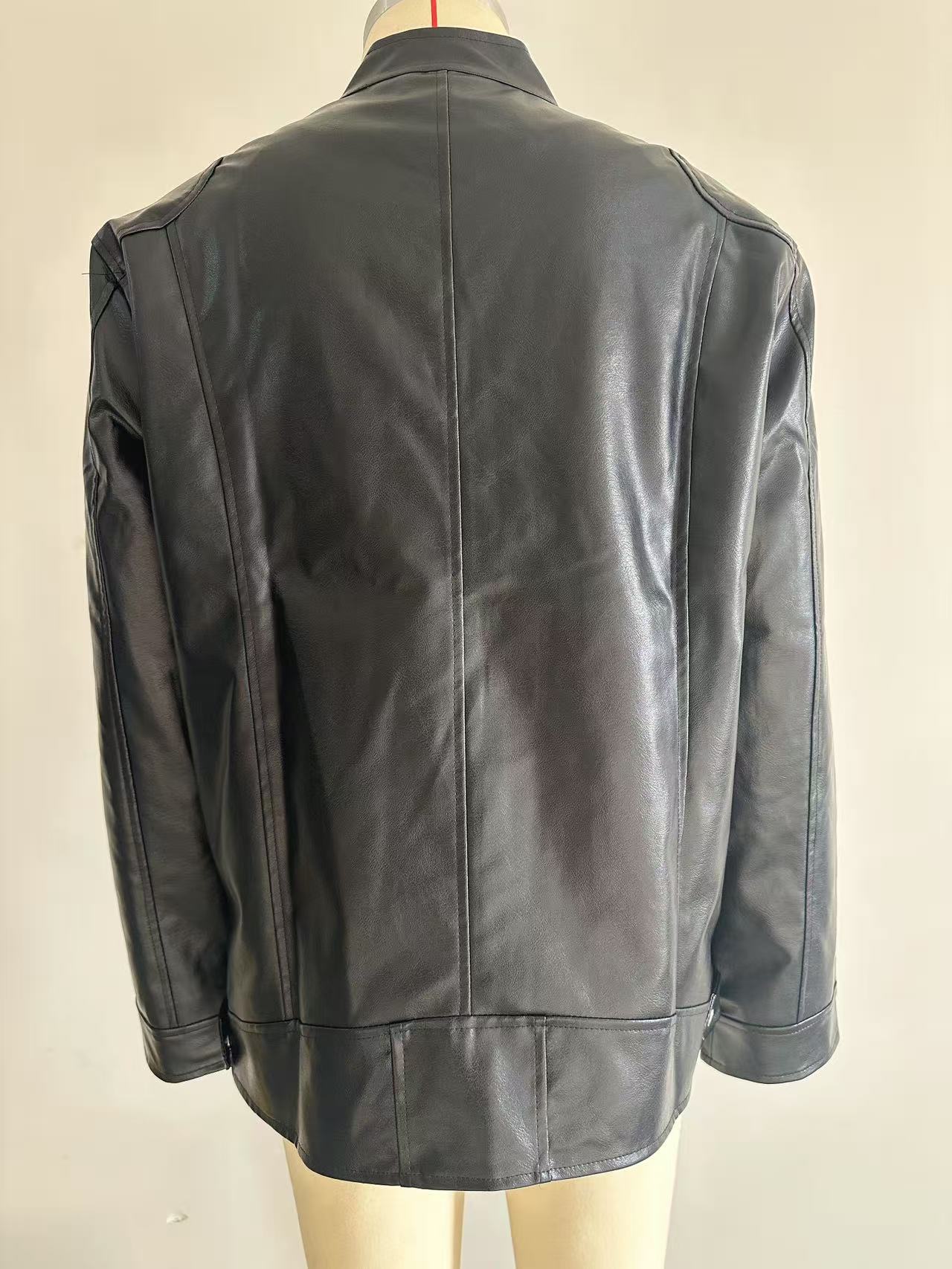 Men's Stand-up Collar Leather Jacket Business Casual Jacket - ARCHSHOPE