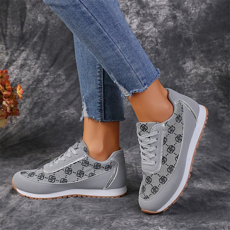 Flower Print Lace-up Sneakers Casual Fashion Lightweight Breathable Walking Running Sports Shoes Women Flats - ARCHSHOPE