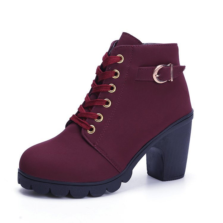 Chunky Block Heel Boots Buckle Ankle Boots Women Shoes - ARCHSHOPE