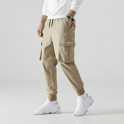Pantalon ample tendance à neuf jambes fendues, pantalon décontracté respirant à poches multiples