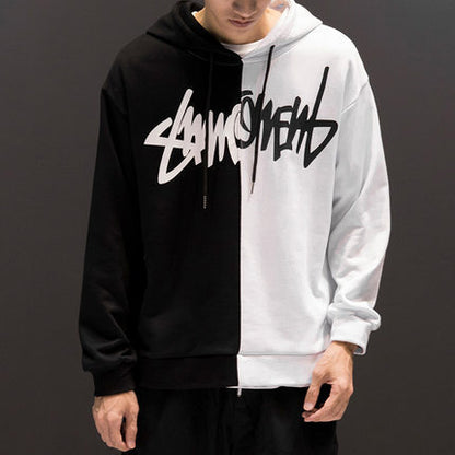 Women Patchwork Casual Hoodies Fall Winter Letter Printing Loose Pullover Men High Street Fashion Hooded Sweatshirts - ARCHSHOPE