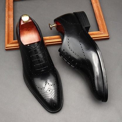 Chaussures en cuir pour hommes, style britannique, bout pointu, tenue de soirée, chaussures à lacets pour hommes