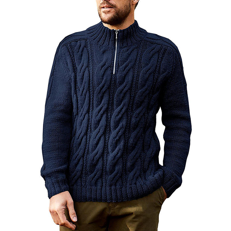 Pull à manches longues et col mi-haut pour homme, couleur unie