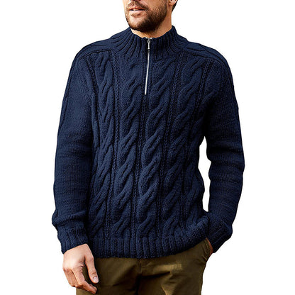 Pull à manches longues et col mi-haut pour homme, couleur unie