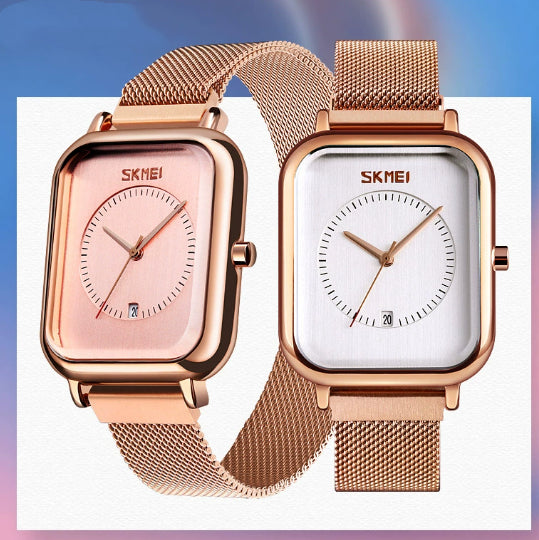 Fashionable Mens Square Business Quartz Student Mens Mesh-Strap Waterproof Calendar Watch - ARCHSHOPE