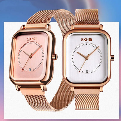 Fashionable Mens Square Business Quartz Student Mens Mesh-Strap Waterproof Calendar Watch - ARCHSHOPE