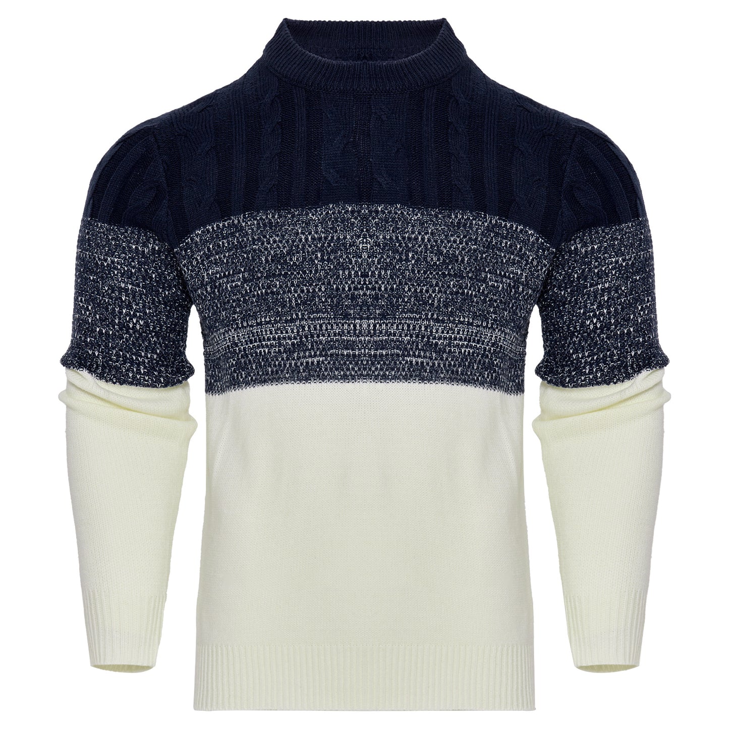 Men's Casual Color Block Long Sleeve Cable Knit Pullover Sweater - ARCHSHOPE