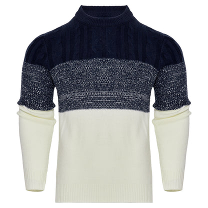Men's Casual Color Block Long Sleeve Cable Knit Pullover Sweater - ARCHSHOPE