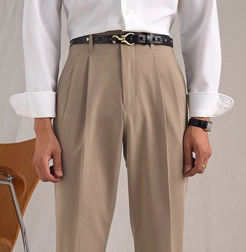 Pantalon de costume taille haute droit en polyester