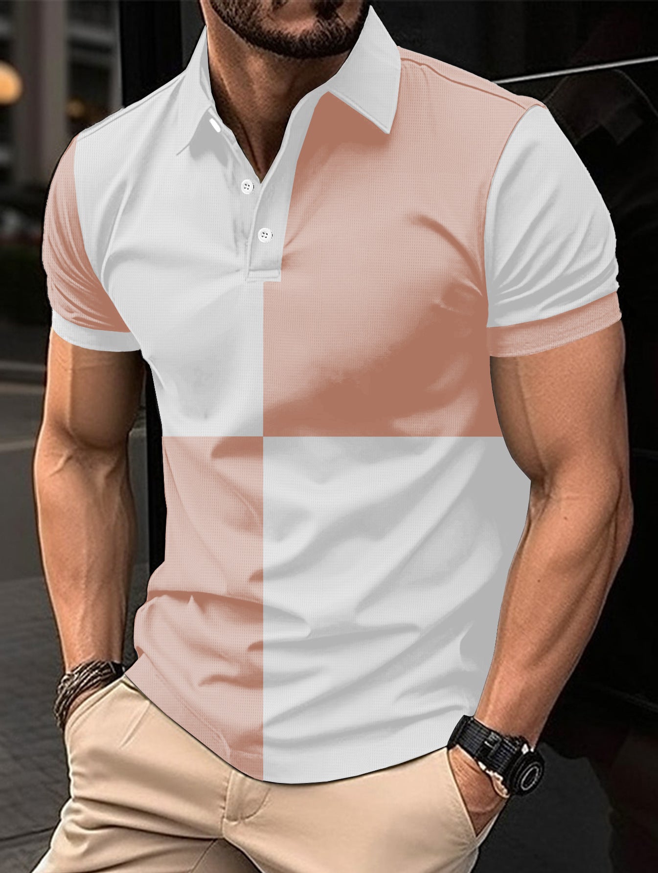 Lässiges, sportliches Poloshirt mit kurzen Ärmeln und Farbnähten und Umschlagkragen für Herren