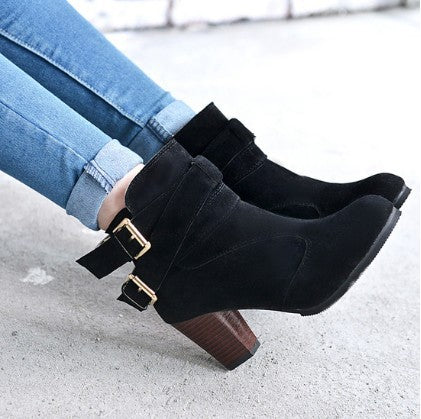 Winter Autumn Leather Casual Women High Heels Pumps Warm Ankle Boots - ARCHSHOPE