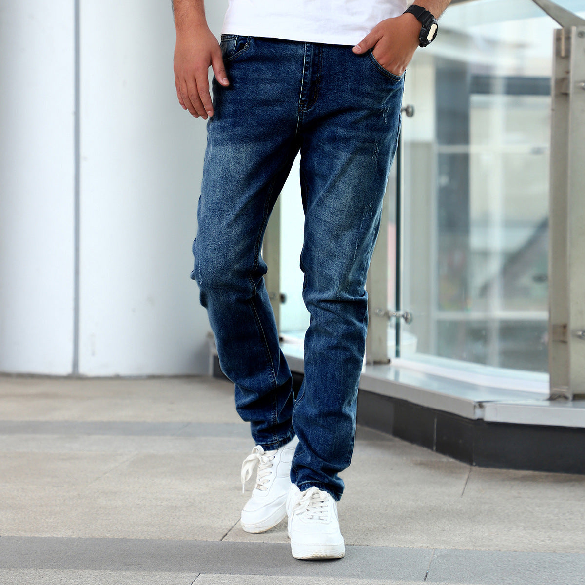Slim Fit Stretch Men's Youth Blue Casual Pants - ARCHSHOPE