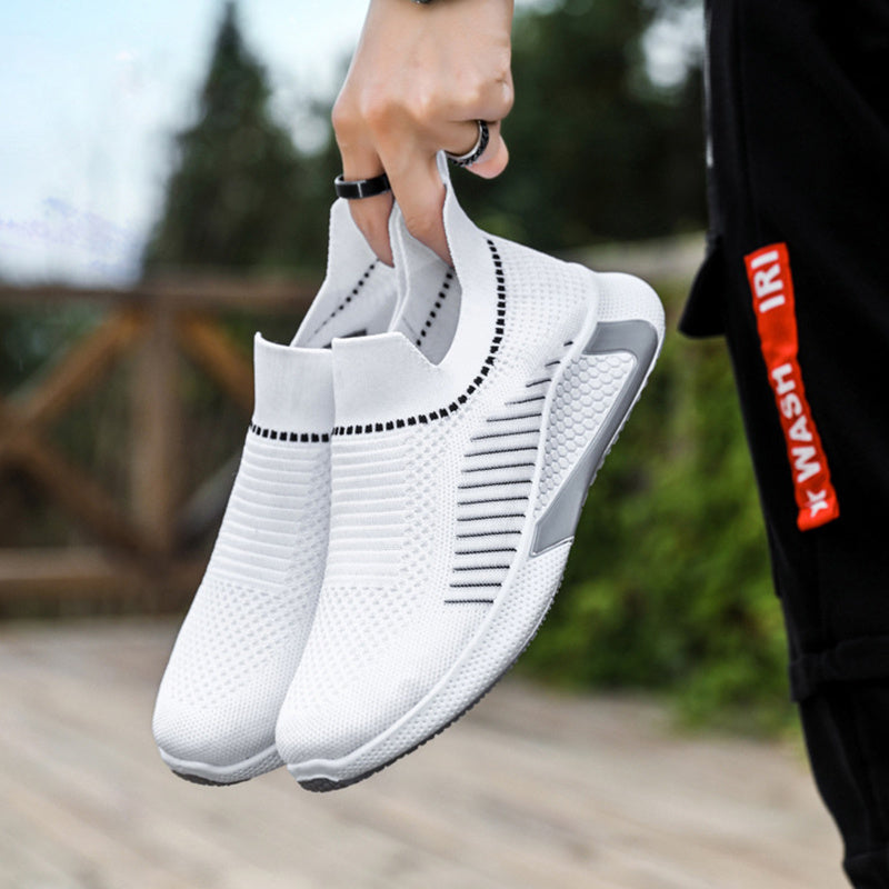 Chaussures chaussettes tendance en maille à rayures pour hommes, baskets respirantes et légères à enfiler pour l'extérieur
