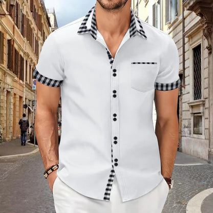 Chemise décontractée pour homme avec coutures contrastées et poches