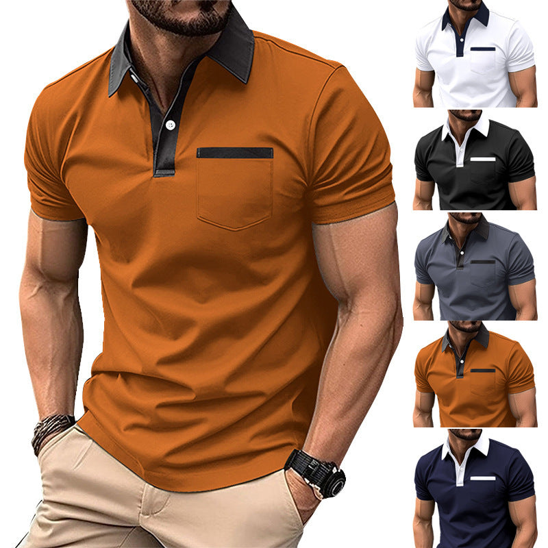 Revers Fashion Slim Pocket Kurzarm T-Shirt Poloshirt Herrenbekleidung