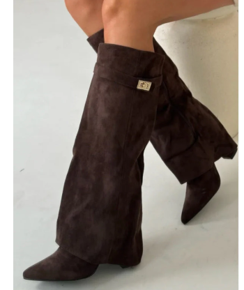 Ins Pant-tube Boots Pointed Toe Chunky Heel Shoes WInter Knight Mid-calf Dress Boot For Women - ARCHSHOPE