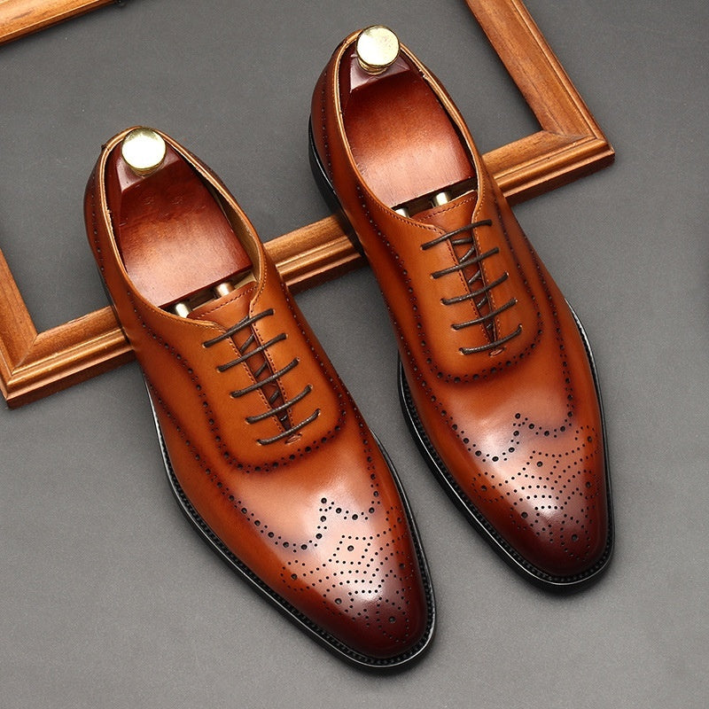 Chaussures en cuir pour hommes, style britannique, bout pointu, tenue de soirée, chaussures à lacets pour hommes