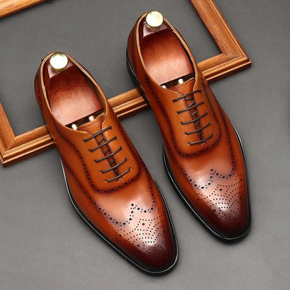 Chaussures en cuir pour hommes, style britannique, bout pointu, tenue de soirée, chaussures à lacets pour hommes