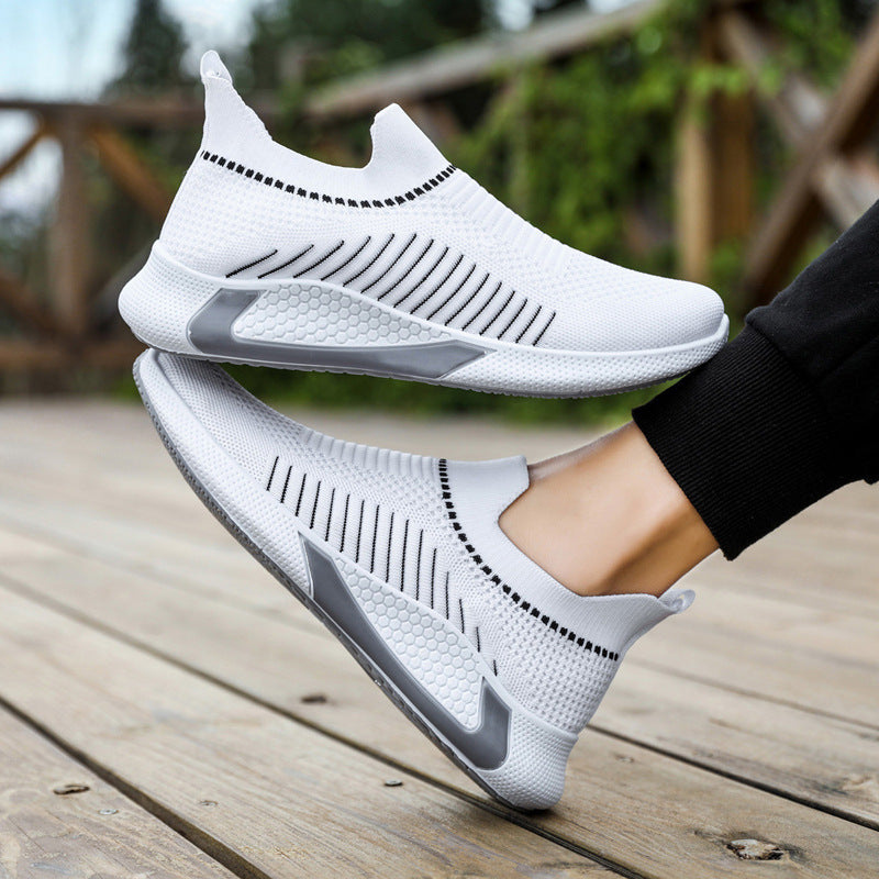 Chaussures chaussettes tendance en maille à rayures pour hommes, baskets respirantes et légères à enfiler pour l'extérieur