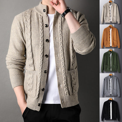 Nouveau pull à simple boutonnage avec poches, cardigan ample en jacquard tendance pour hommes
