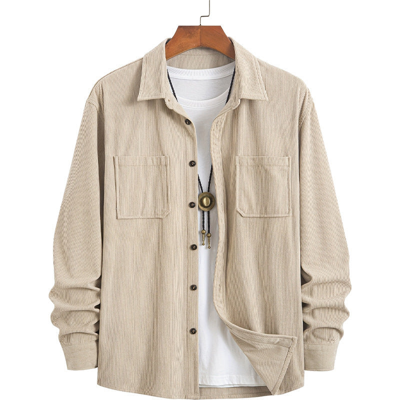 Manteau chemise décontracté à manches longues en velours côtelé assorti