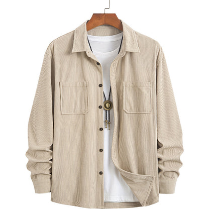 Manteau chemise décontracté à manches longues en velours côtelé assorti