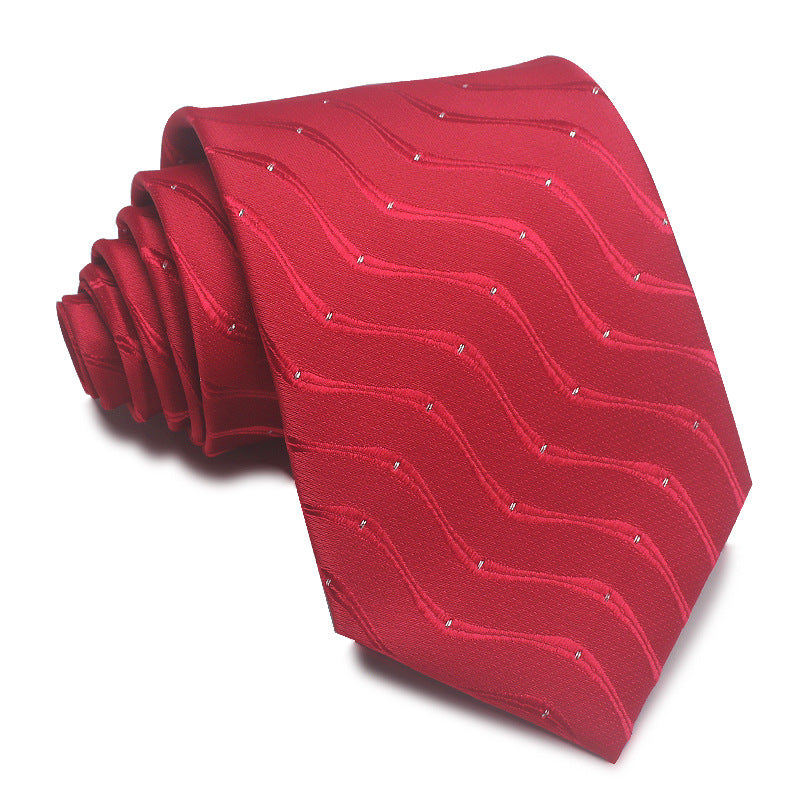 8CM Polyester Jacquard Striped Tie Men's Business Formal Red Black Blue - ARCHSHOPE