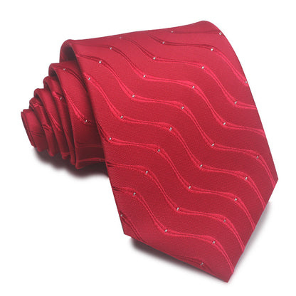 8CM Polyester Jacquard Striped Tie Men's Business Formal Red Black Blue - ARCHSHOPE