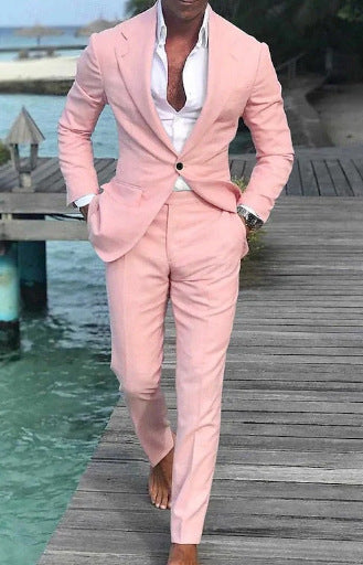 Pantalon de costume décontracté de couleur unie pour homme