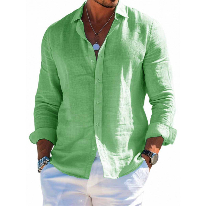 Men's Long Sleeve Shirt Casual Loose Lapel Button Top Solid Color Plus Size Blouse Clothing - ARCHSHOPE