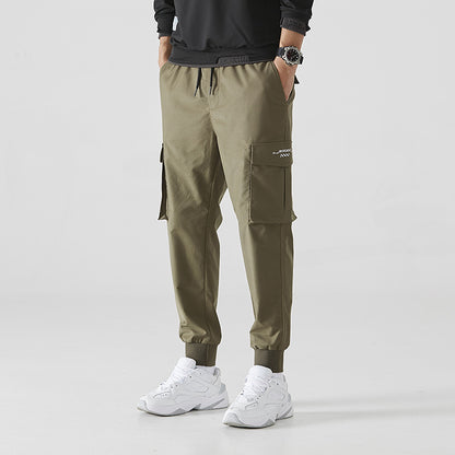 Pantalon ample tendance à neuf jambes fendues, pantalon décontracté respirant à poches multiples