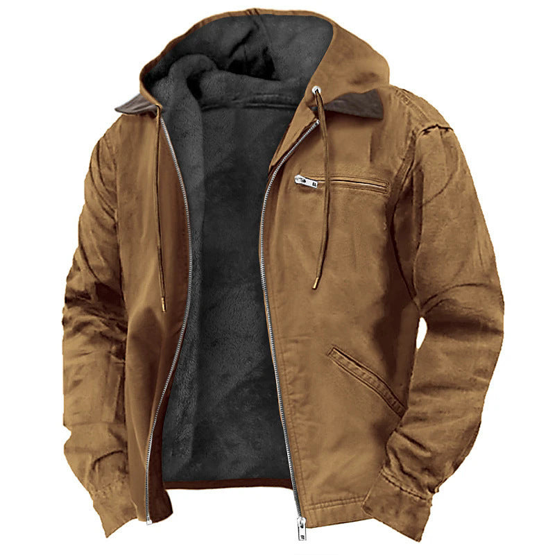 Solid Color Hooded Casual Men's Fleece Zipper Pocket Jacket Coat - ARCHSHOPE