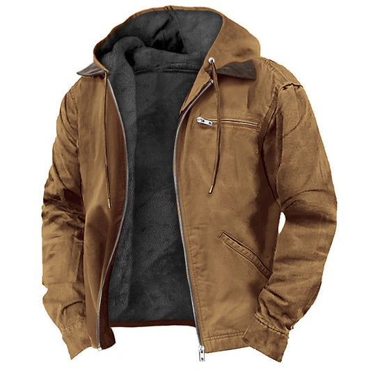 Solid Color Hooded Casual Men's Fleece Zipper Pocket Jacket Coat - ARCHSHOPE