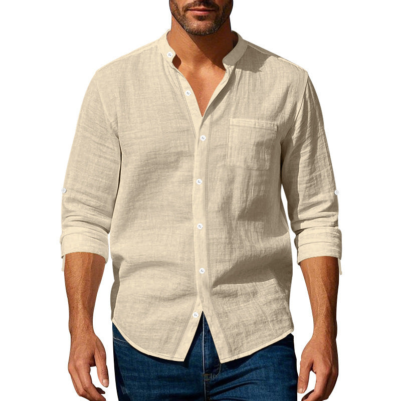 Long Sleeve Stand Collar Shirt With Pockets Casual Men's Clothing - ARCHSHOPE