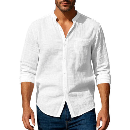 Long Sleeve Stand Collar Shirt With Pockets Casual Men's Clothing - ARCHSHOPE